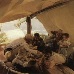 Joaquín Sorolla (1895): Comida en la barca. Impresionismo. Legado testamentario del Conde de Romanones. Academia de Bellas Artes de San Fernando. Madrid. España.